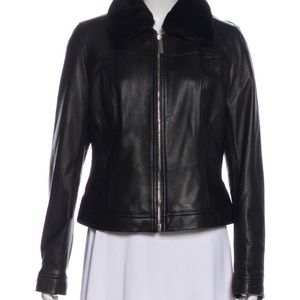 Hugo Boss Leather Jacket with Faux Fur Collar